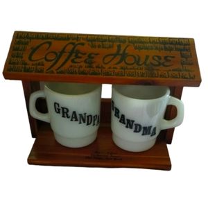 Vintage Milk Glass Mugs Souvenir Coffee House Set